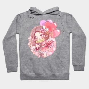 Chibi Nezuko Demon Slayer in Valentine's Day Hoodie